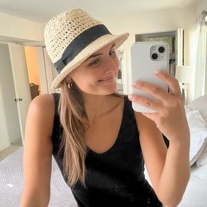 Jcrew Woven Fedora or Bucket Hat - Straw and Black - One Size